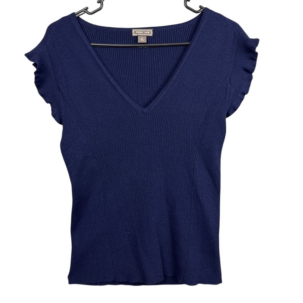 Point Sur Women's Ribbed Sweater Wool Blend Flutter Sleeve Size S Spring Sweater